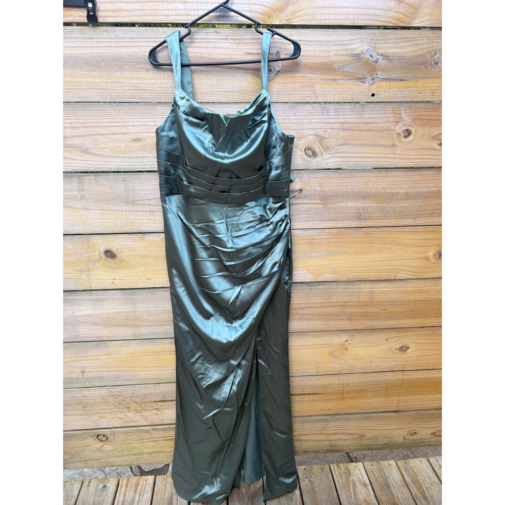Uknztcl Sage Green Satin Ruched Formal Gown Corset Back Side Slit Maxi Dress